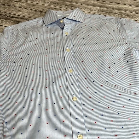 J.A.C.H.S. Manufacturing Co. Button Down Shirt Size 16.5 34-35 Red White & Blue - Picture 4 of 14